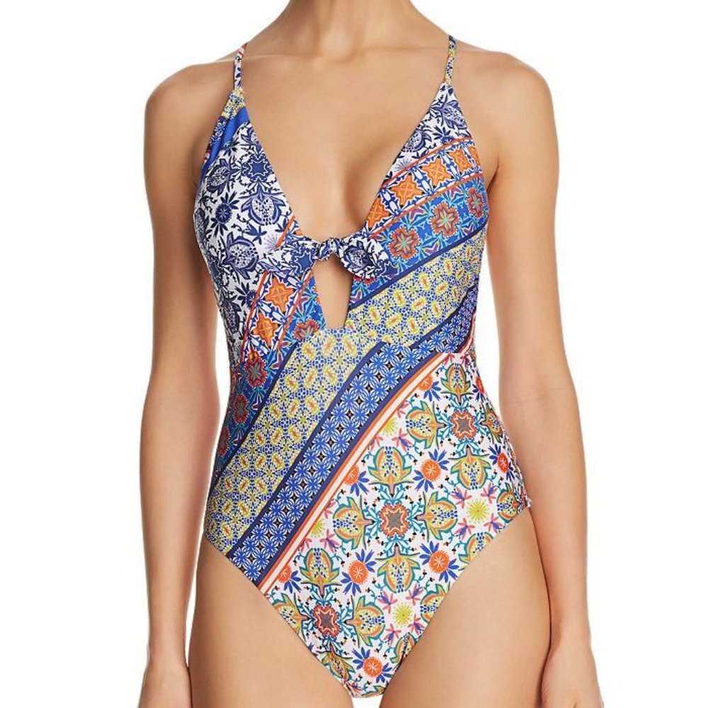 NWT Nanette Lepore Women's Patchwork Goddess One Piece Swimsuit